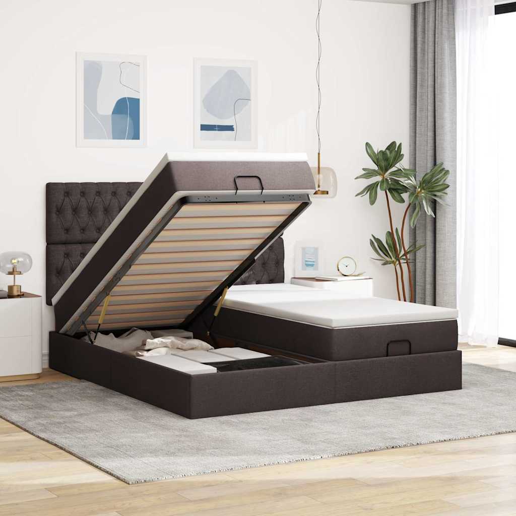 Ottoman-Bett mit Matratzen Dunkelbraun 200x200 cm Stoff