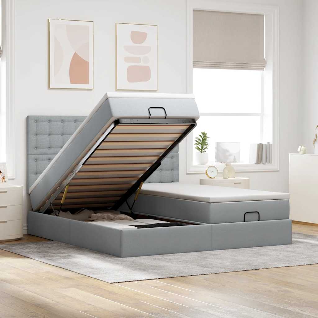 Ottoman-Bett mit Matratzen Hellgrau 180x200 cm Stoff