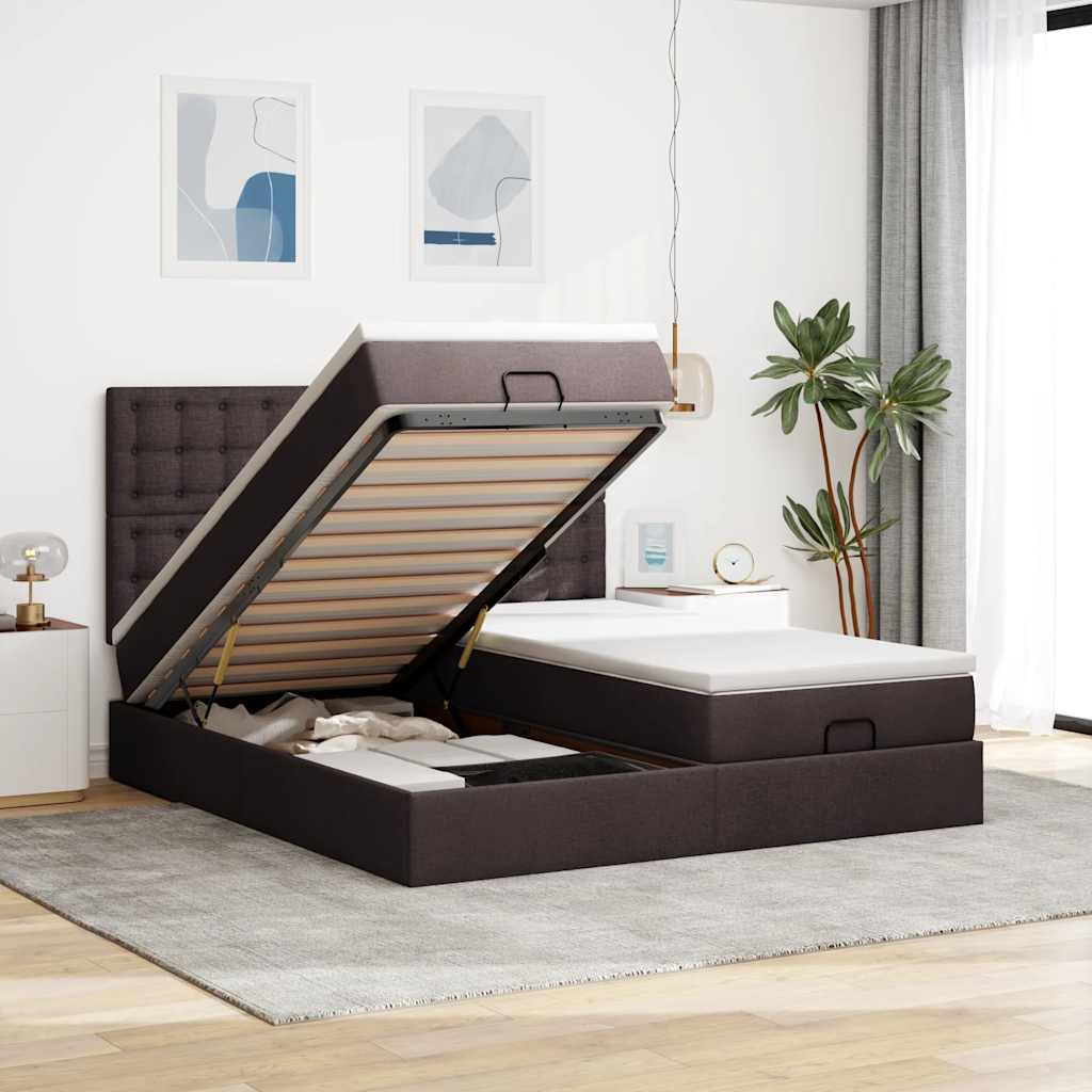 Ottoman-Bett mit Matratzen Dunkelbraun 180x200 cm Stoff
