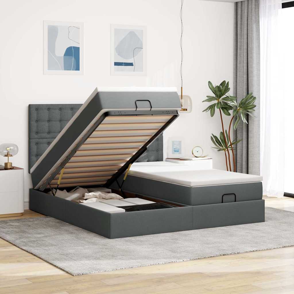 Ottoman-Bett mit Matratzen Dunkelgrau 200x200 cm Stoff