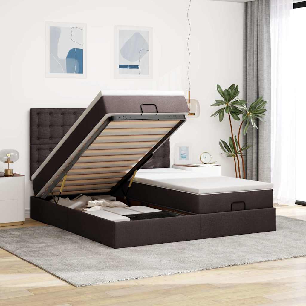 Ottoman-Bett mit Matratzen Dunkelbraun 200x200 cm Stoff
