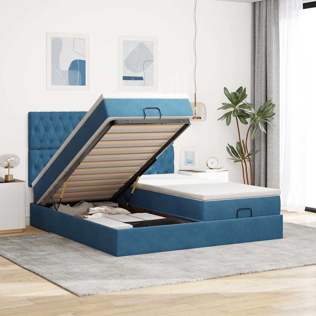 Ottoman-Bett mit Matratzen Dunkelblau 180x200 cm Samt
