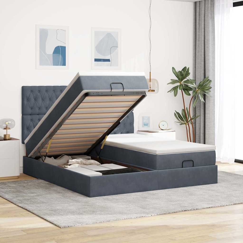 Ottoman-Bett mit Matratzen Dunkelgrau 200x200 cm Samt