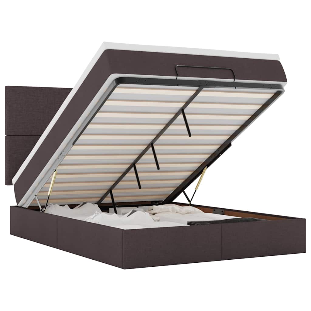 Ottoman-Bett mit Matratze & LEDs Dunkelbraun 140x190 cm Stoff