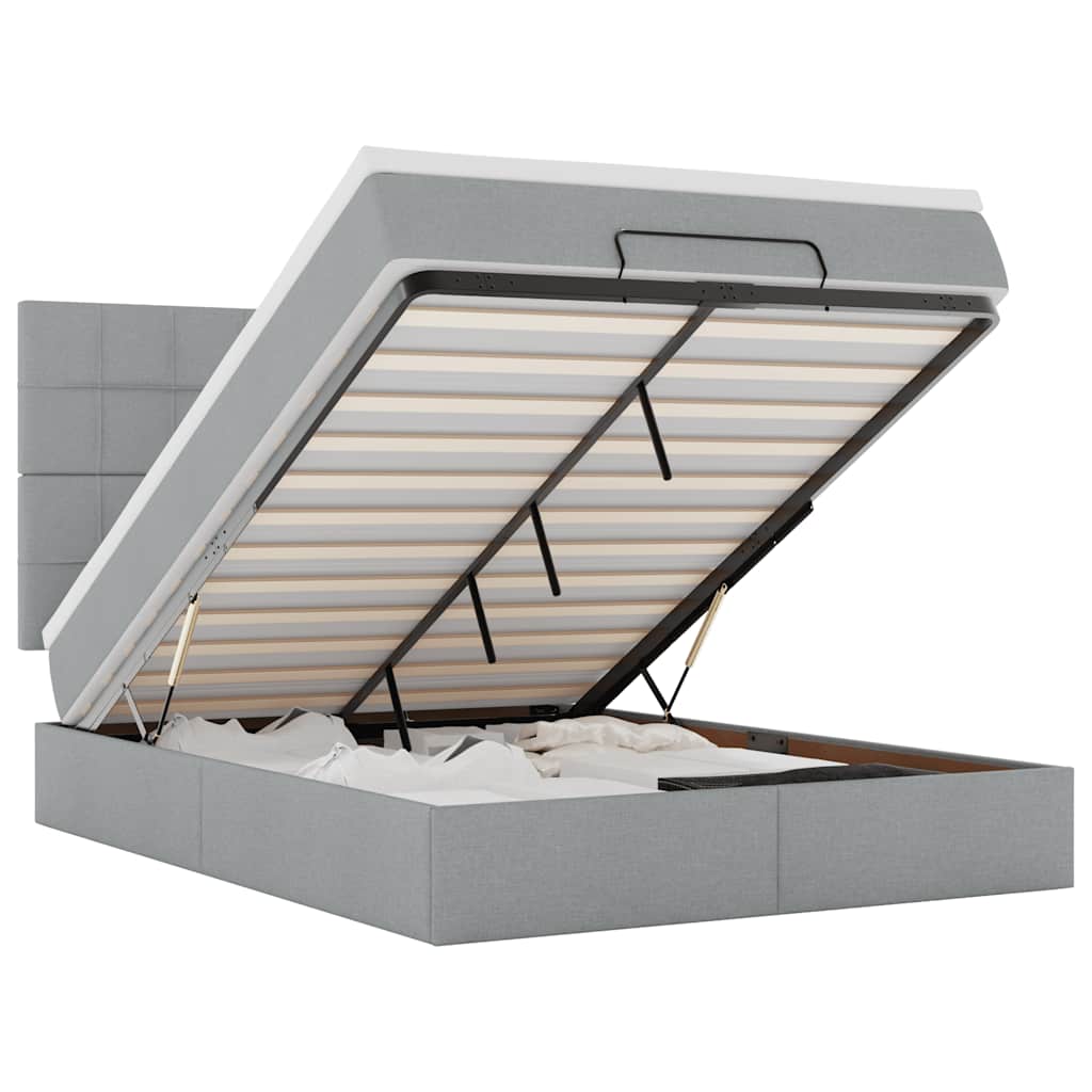 Ottoman bed with mattress & LEDs light grey 140x190 cm fabric