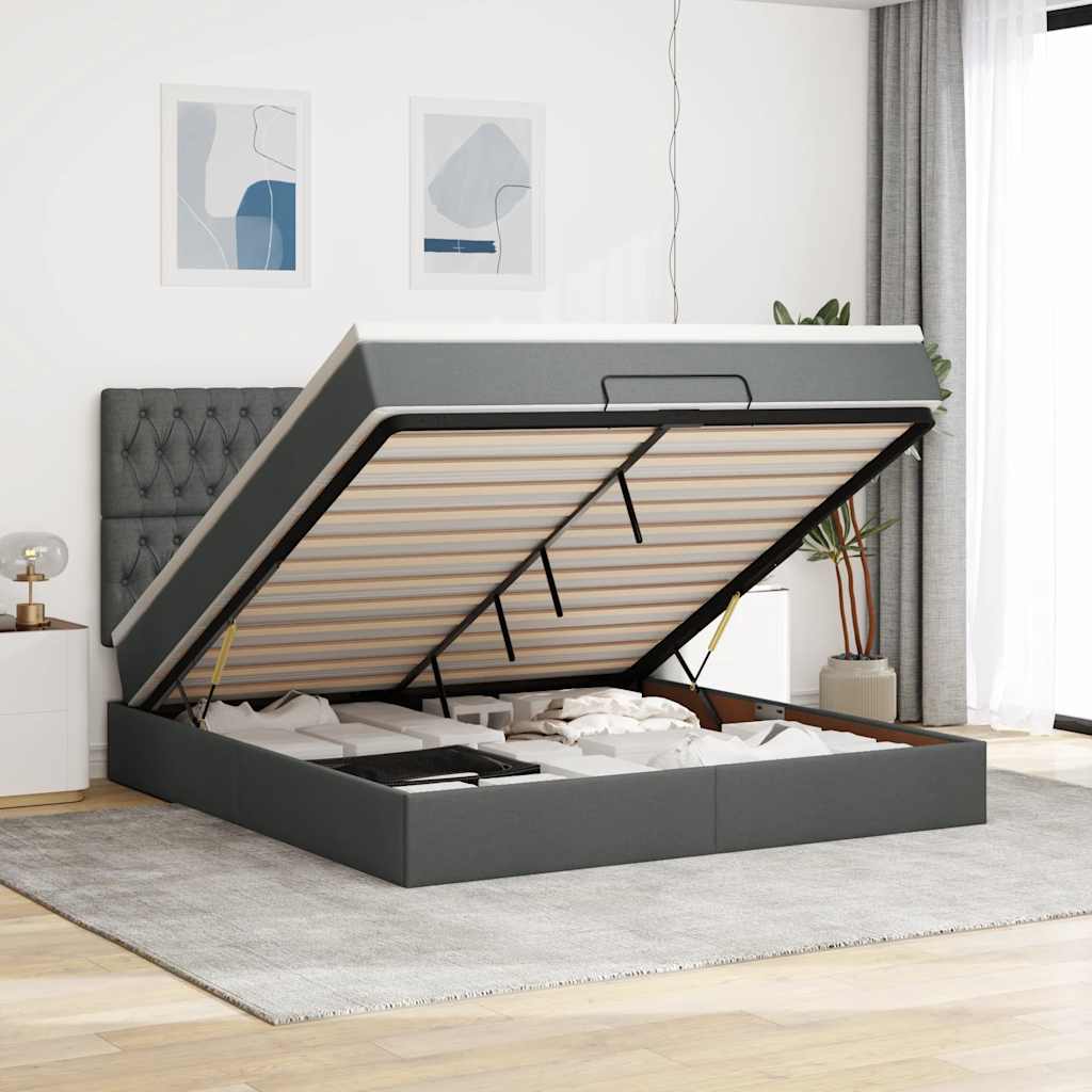 Ottoman-Bett mit Matratze & LEDs Dunkelgrau 180x200 cm Stoff