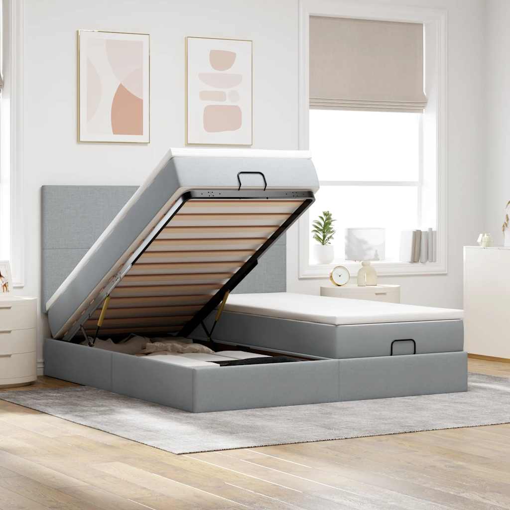 Ottoman-Bett mit Matratzen & LEDs Hellgrau 180x200 cm Stoff