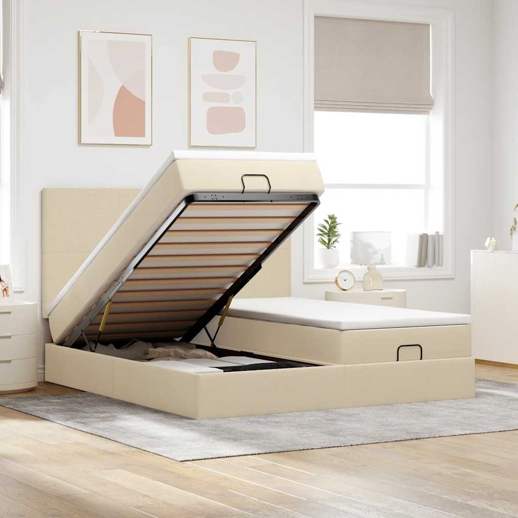 Ottoman-Bett mit Matratzen & LEDs Creme 200x200 cm Stoff