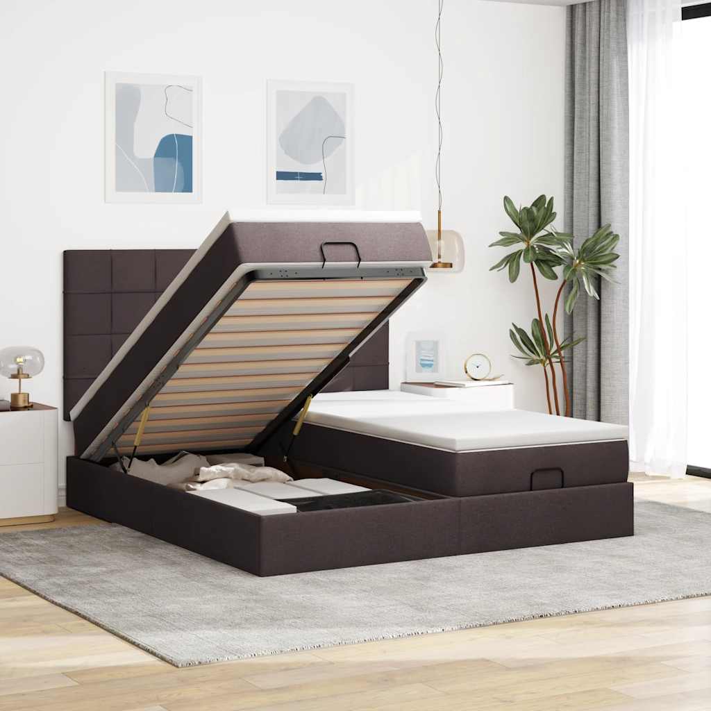 Ottoman-Bett mit Matratzen & LEDs Dunkelbraun 180x200 cm Stoff