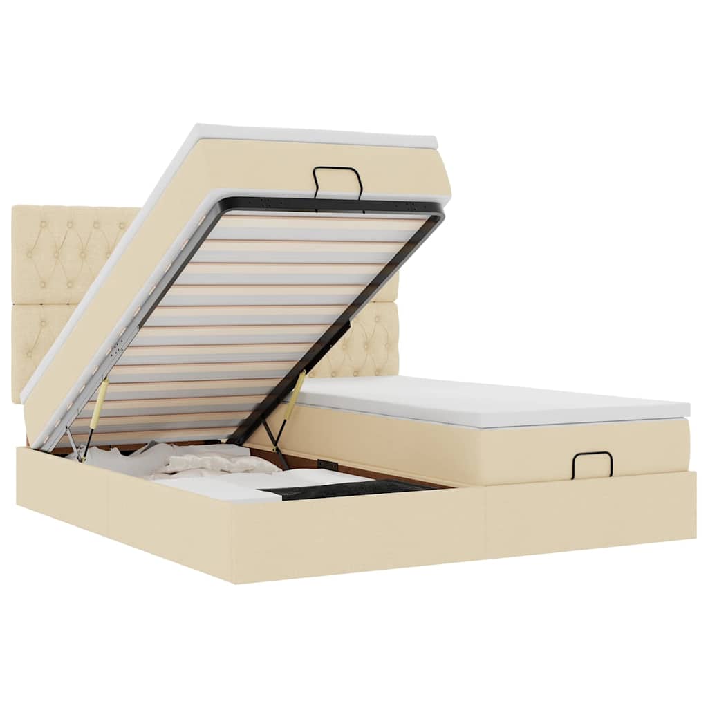 Ottoman-Bett mit Matratzen & LEDs Creme 200x200 cm Stoff