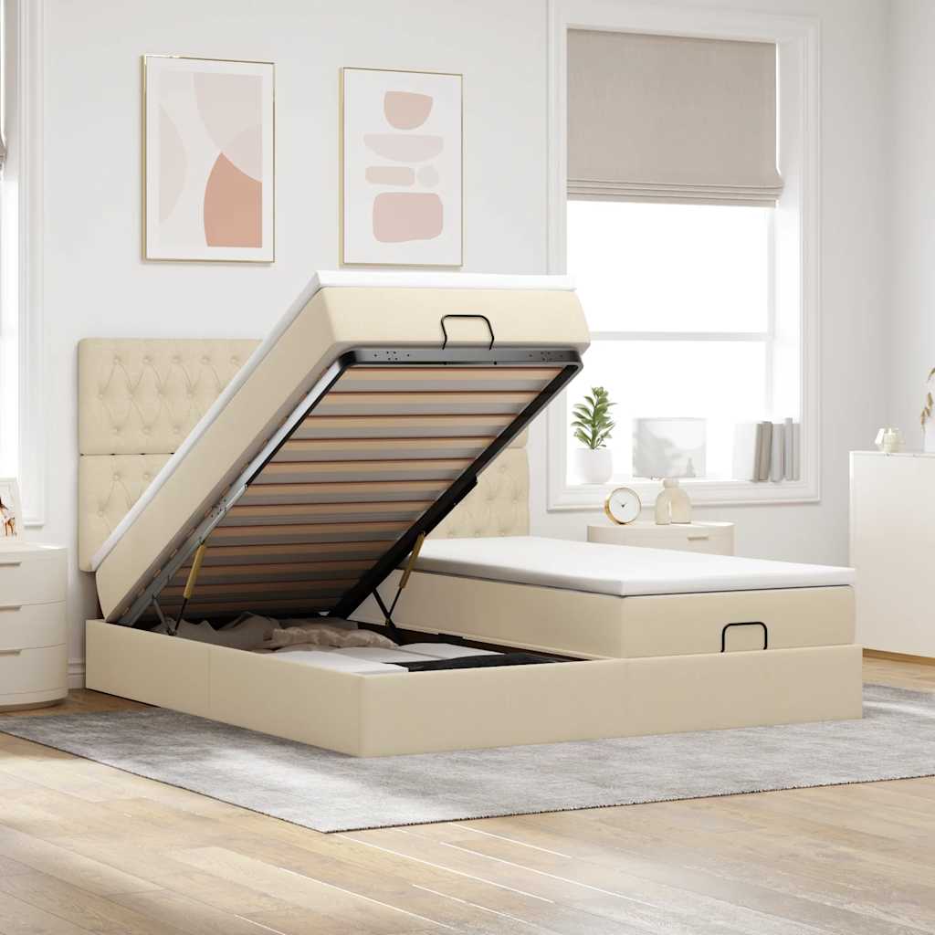 Ottoman-Bett mit Matratzen & LEDs Creme 200x200 cm Stoff