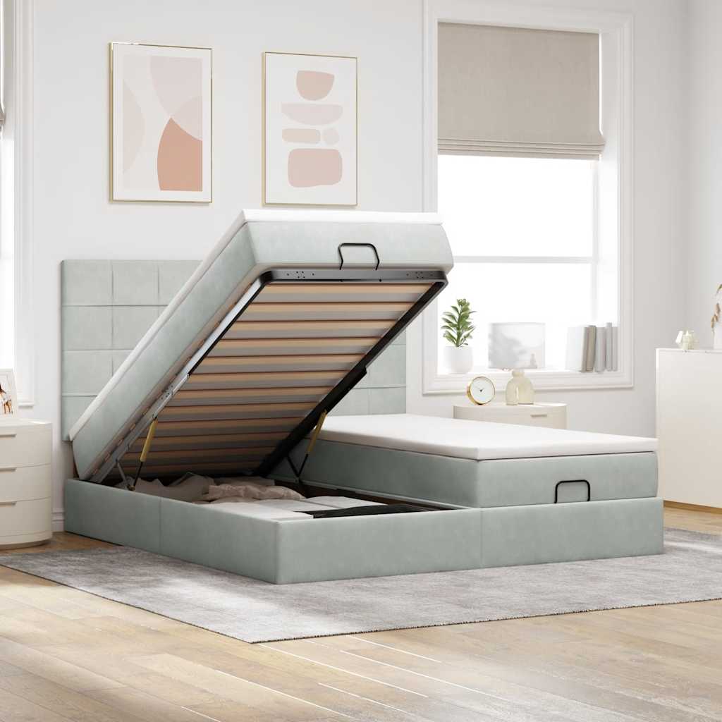 Ottoman-Bett mit Matratzen & LEDs Hellgrau 180x200 cm Samt