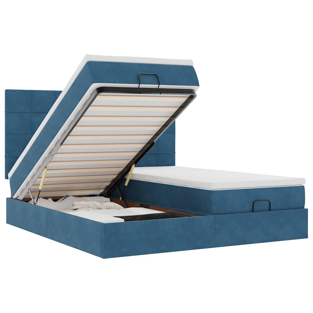 Ottoman-Bett mit Matratzen & LEDs Dunkelblau 180x200 cm Samt