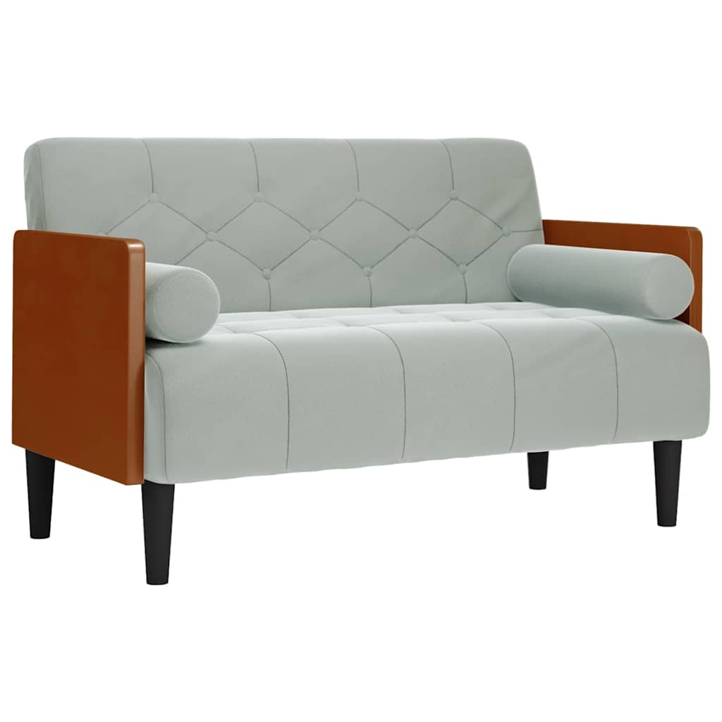 Zweisitzer-Sofa mit Nackenrollen Hellgrau 110 cm Samt