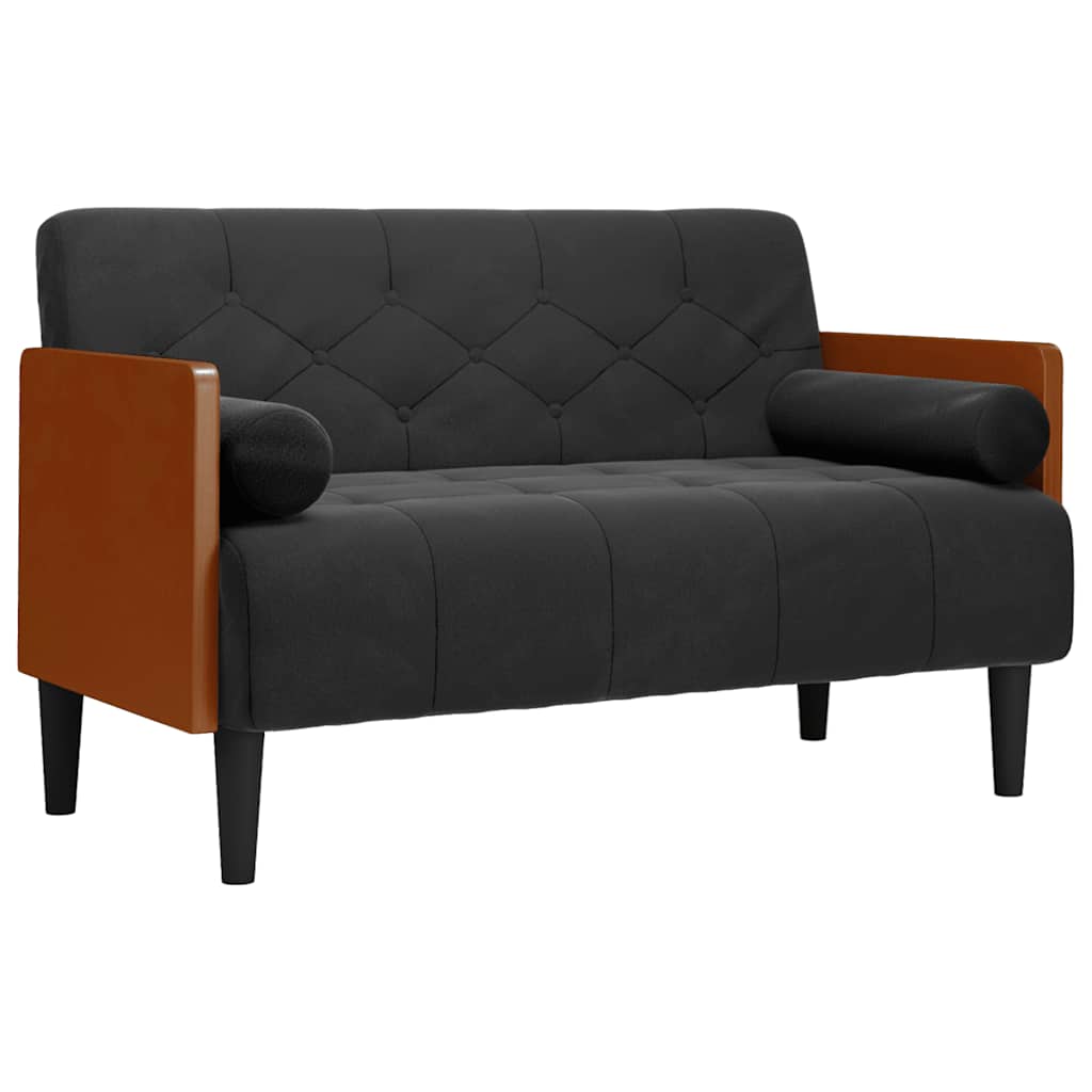 Zweisitzer-Sofa mit Nackenrollen Schwarz 110 cm Samt