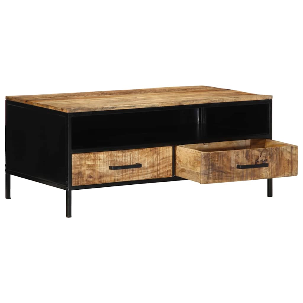 Couchtisch with Drawer Braun 90 x 50 x 40 cm Massivholz Mango