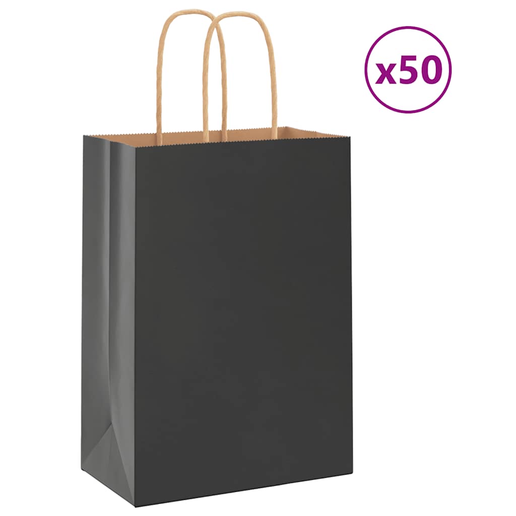Papiertragetaschen 50 Stk. mit Henkeln Schwarz 15x8x21 cm