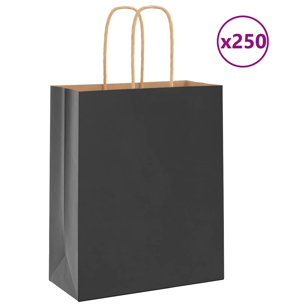 Papiertragetaschen 250 Stk. mit Henkeln Schwarz 18x8x22 cm