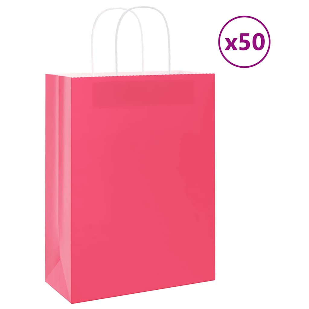 Papiertragetaschen 50 Stk. mit Henkeln Rosa 26x12x35 cm