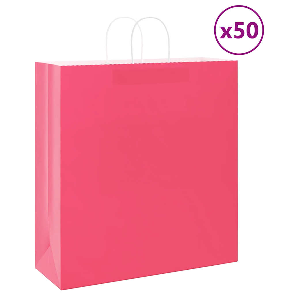 Papiertragetaschen 50 Stk. mit Henkeln Rosa 45x17x48 cm