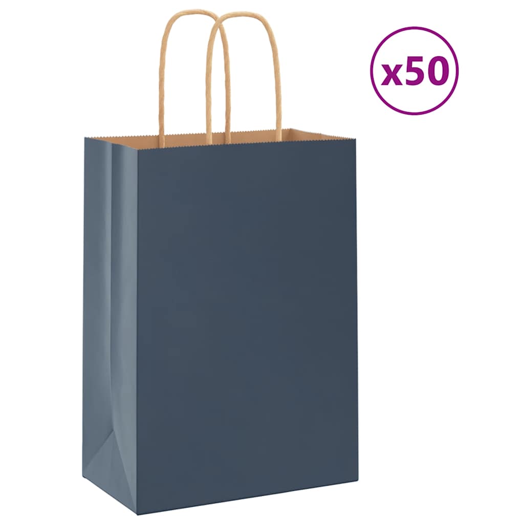 Papiertragetaschen 50 Stk. mit Henkelnn Blau 15x8x21 cm