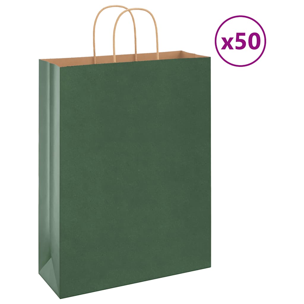 Papiertragetaschen 50 Stk. mit Henkeln Grün 32x12x42 cm