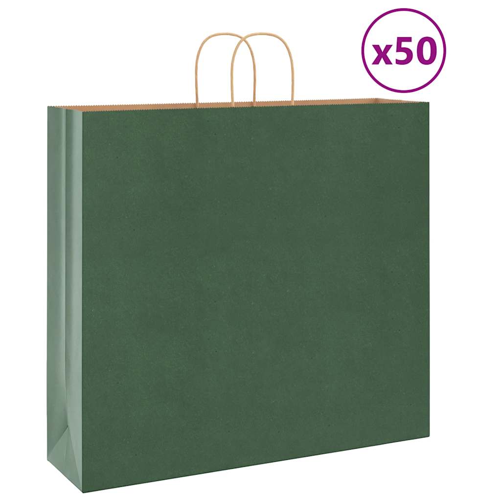 Papiertragetaschen 50 Stk. mit Henkeln Grün 54x15x49 cm