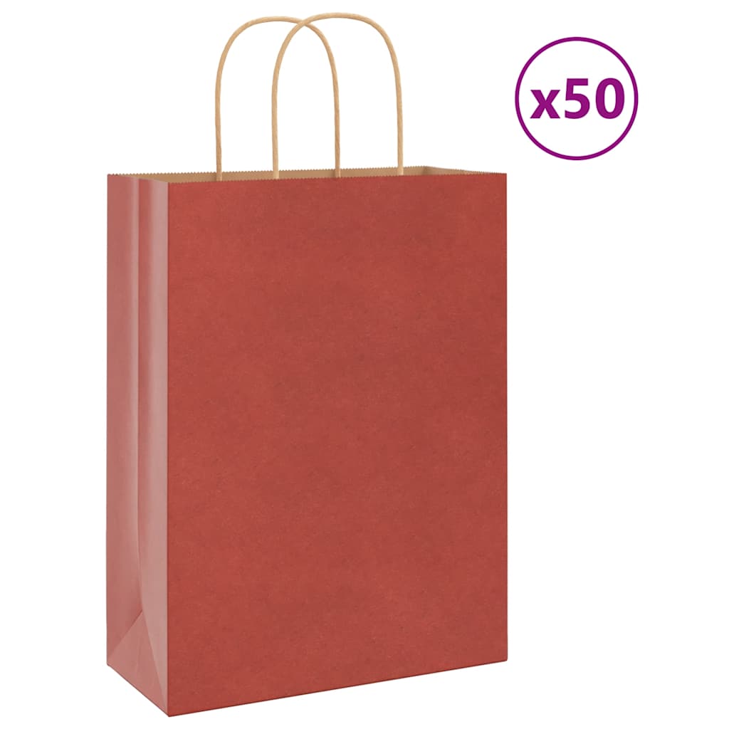Papiertragetaschen 50 Stk. mit Henkeln Rot 26x12x35 cm