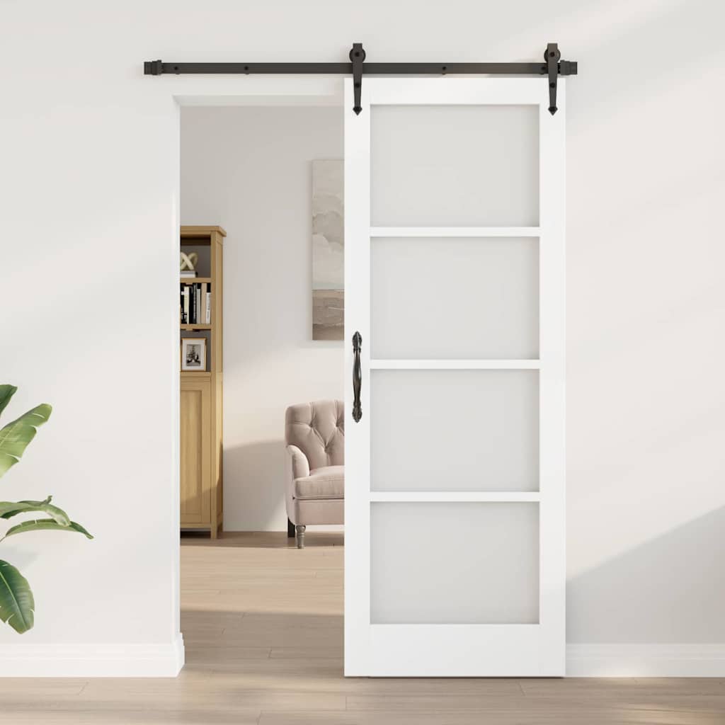 Innend Tür mit Glas Weiß 78 x 211 cm Massivholz Kiefer und Glas