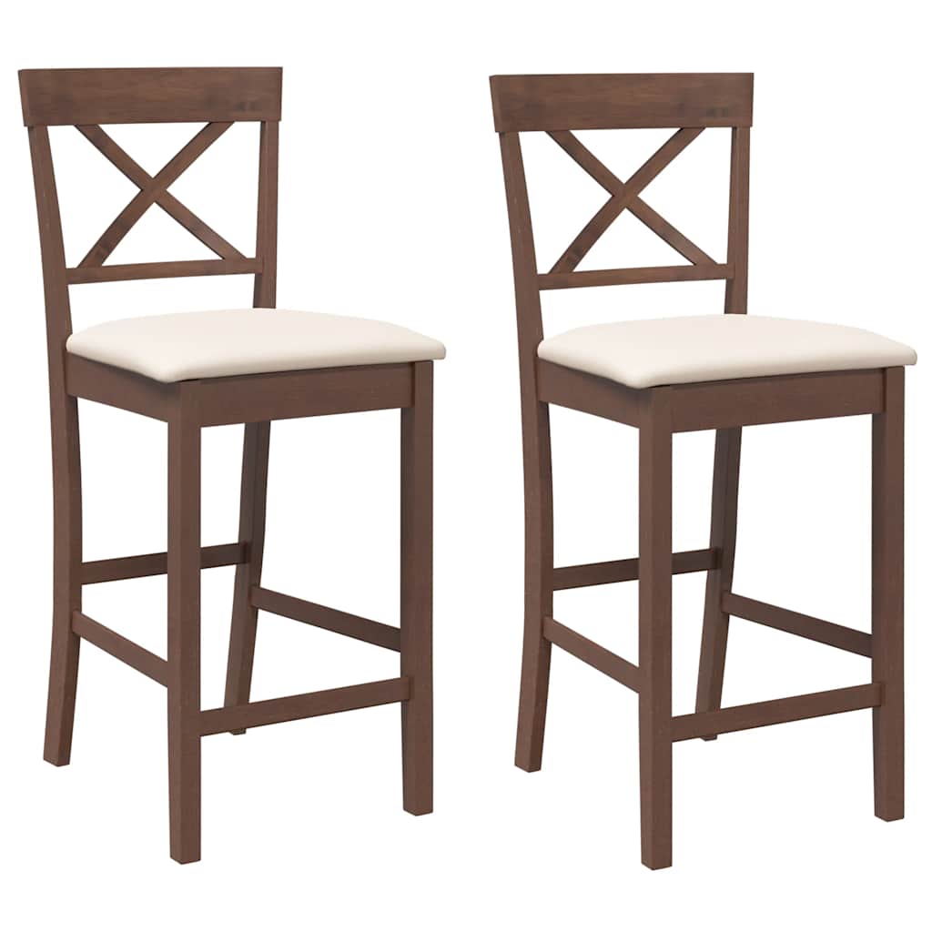Bar stool with cushion 2 pieces brown solid wood rubber tree