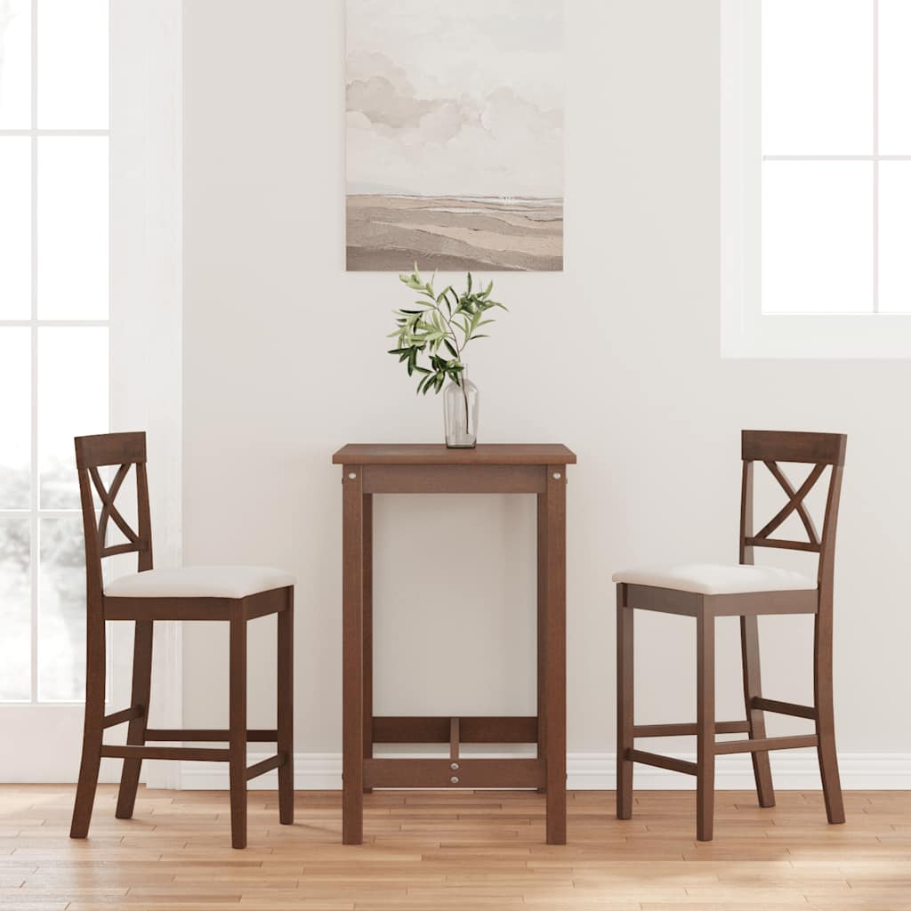 Bar stool with cushion 2 pieces brown solid wood rubber tree