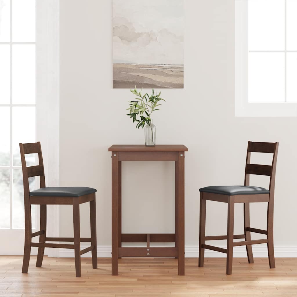 Bar stool with cushion 2 pieces brown solid wood rubber tree