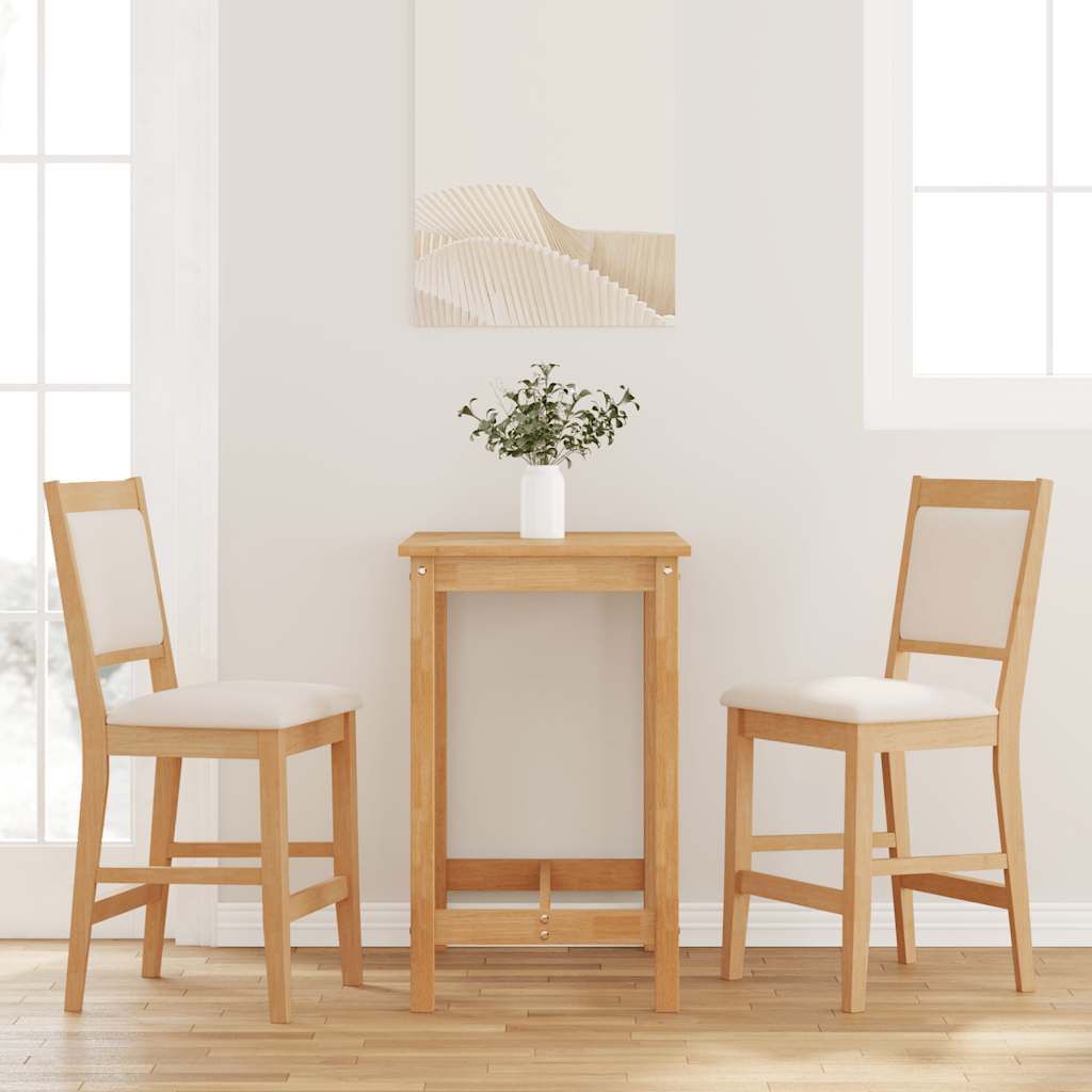 Bar stool with cushion 2 pieces natural solid wood rubber tree