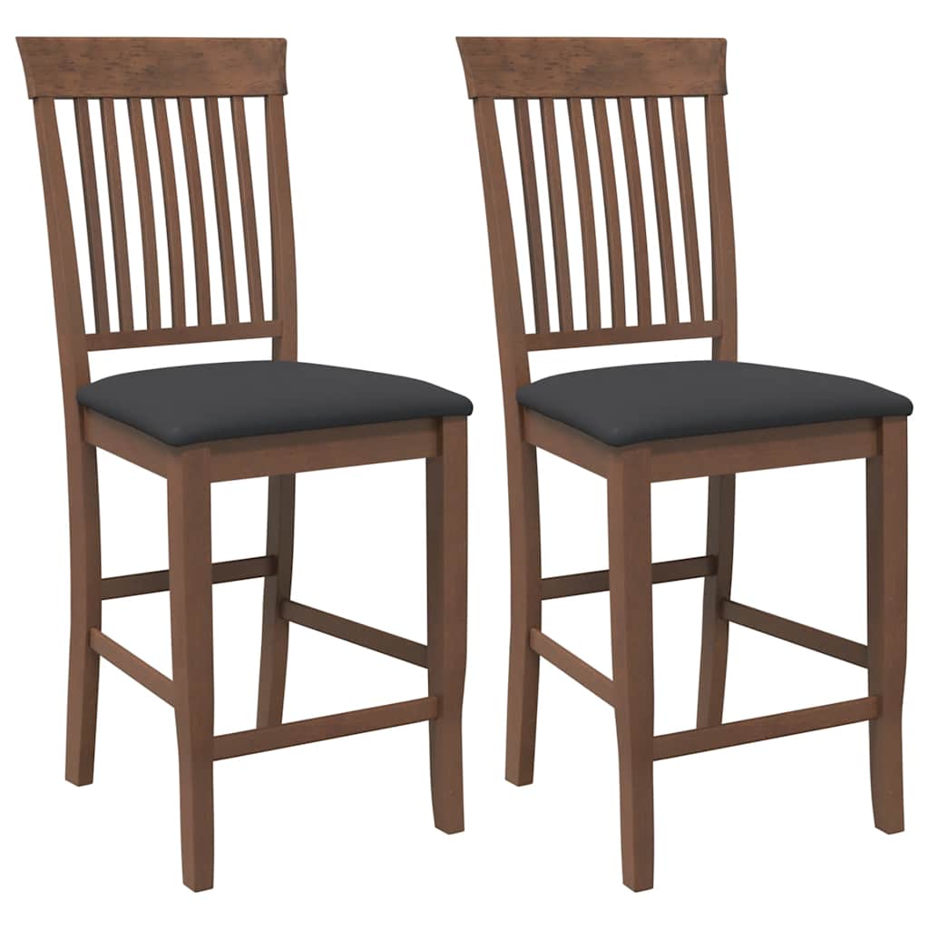 Bar stool with cushion 2 pieces brown solid wood rubber tree