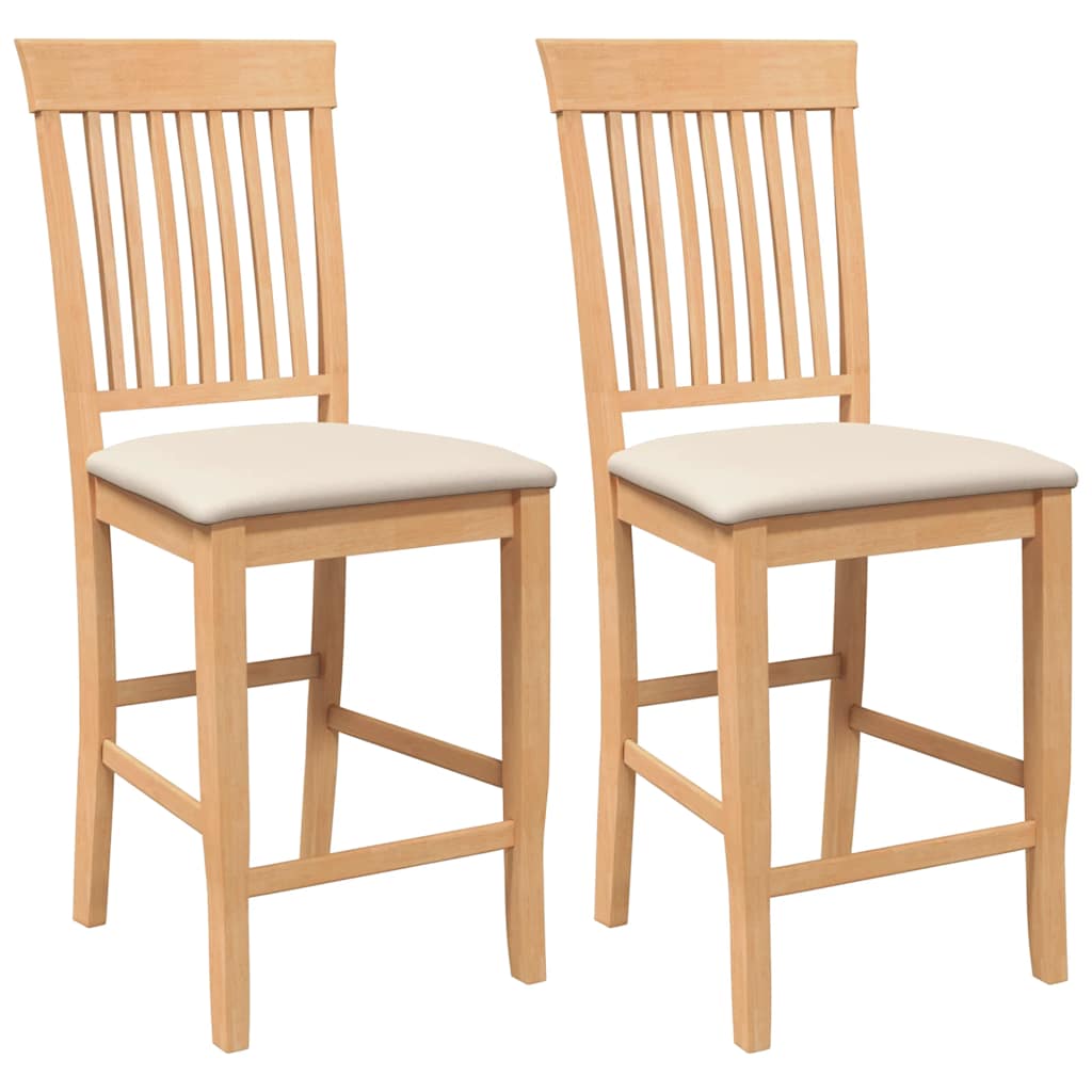 Bar stool with cushion 2 pieces natural solid wood rubber tree