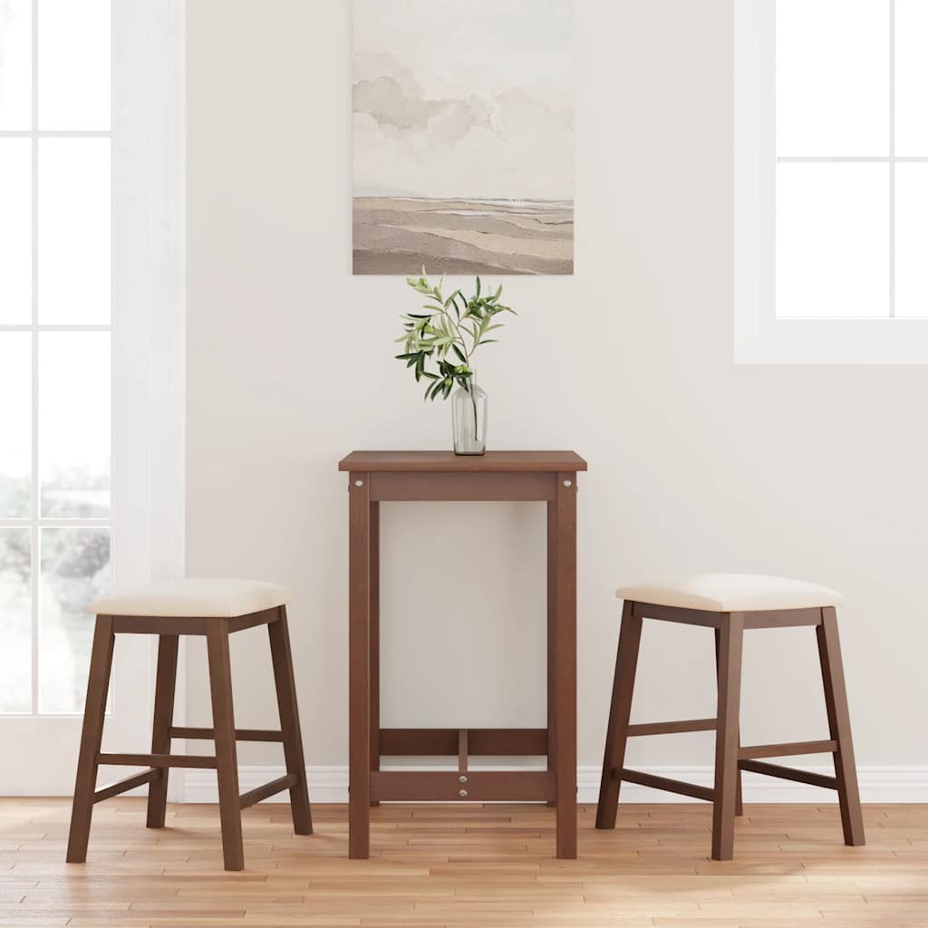 Bar stools with cushions 2 pcs. Brown solid wood rubber tree