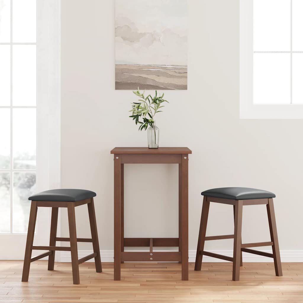Bar stools with cushions 2 pcs. Brown solid wood rubber tree