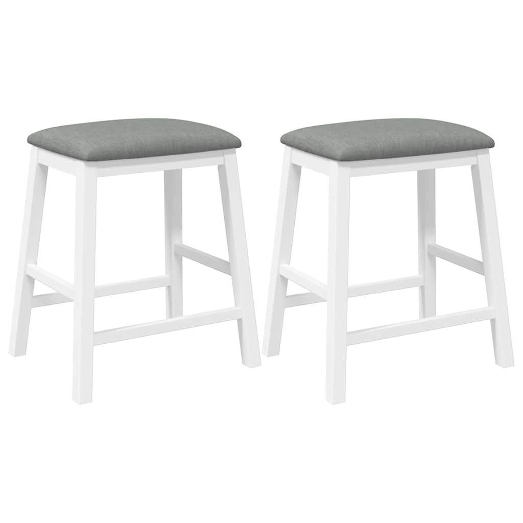 Bar stools with cushions 2 pcs. White solid wood rubber tree