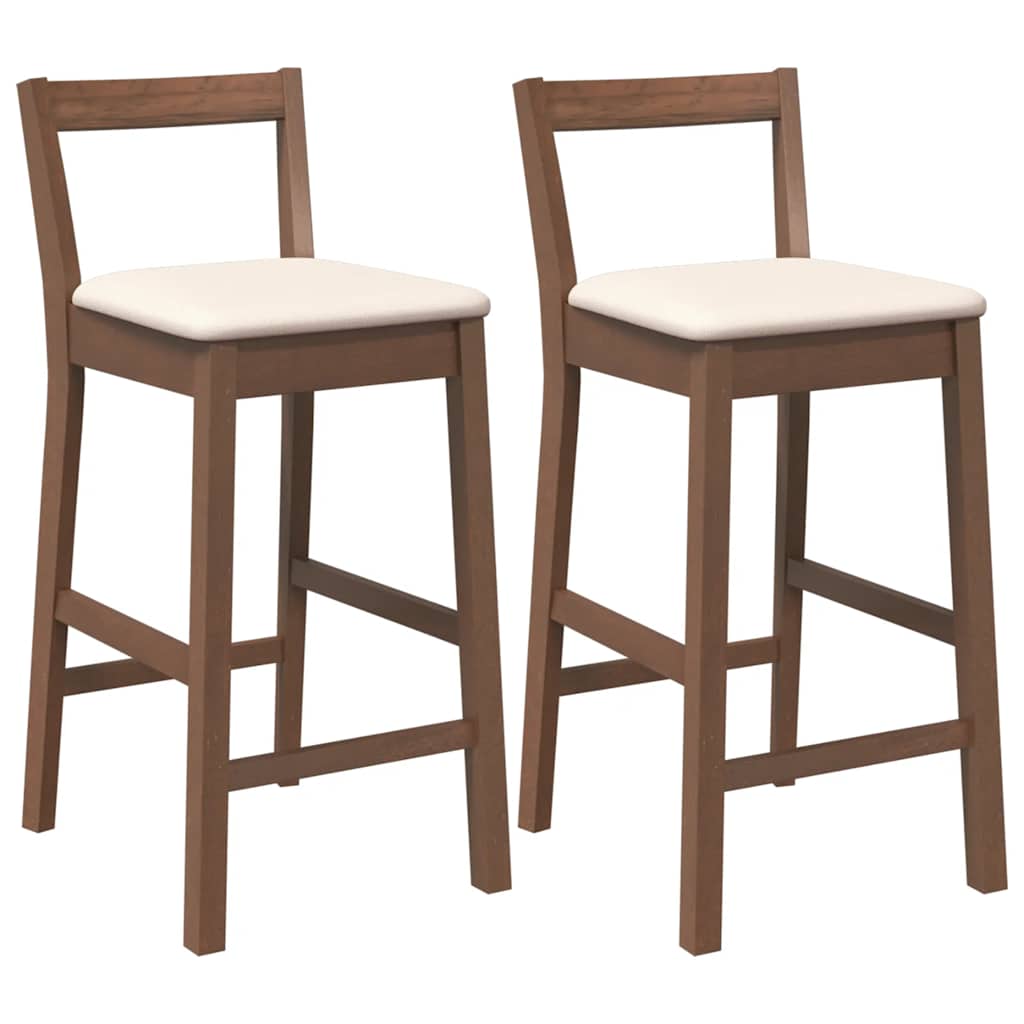 Bar stool with cushion 2 pieces brown solid wood rubber tree