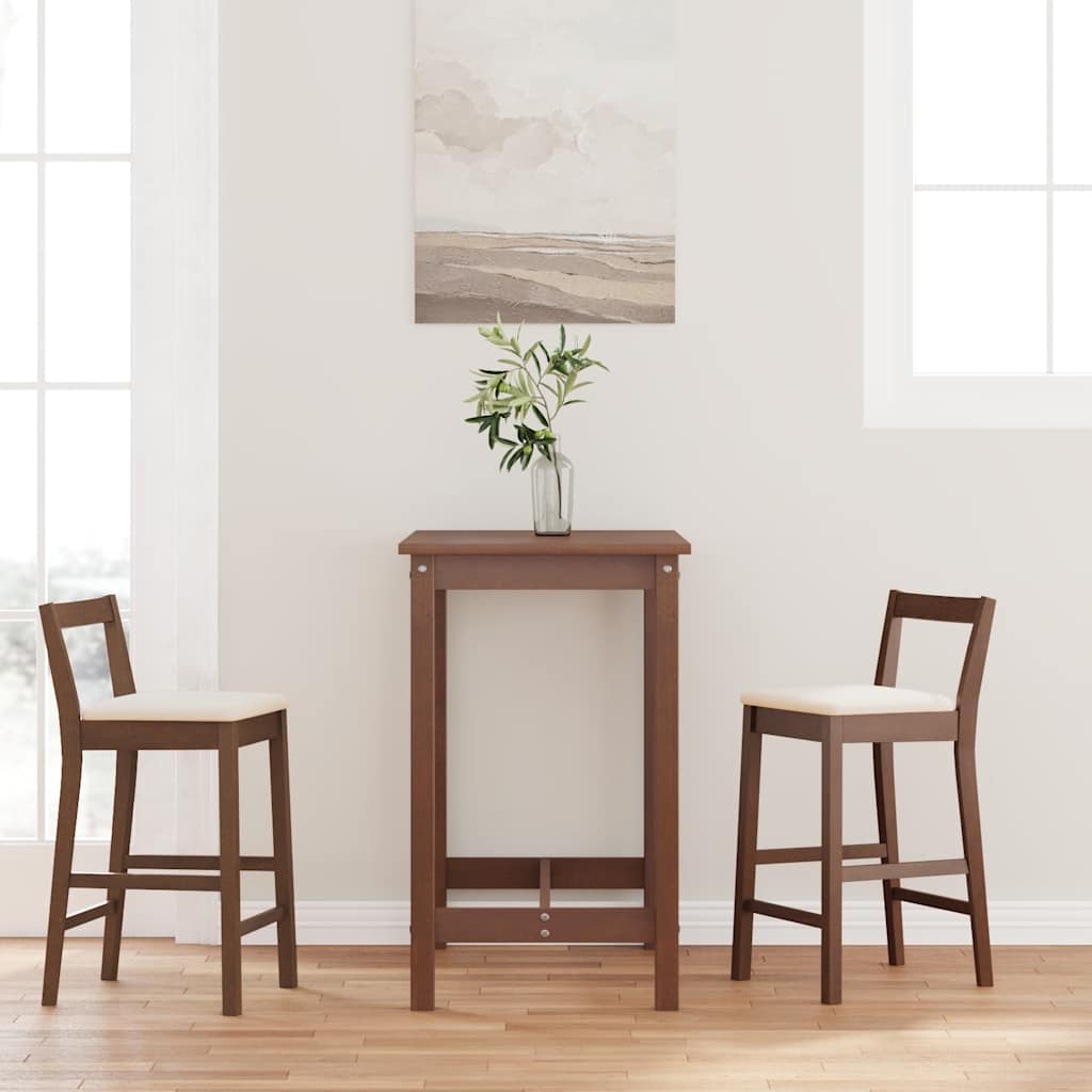 Bar stool with cushion 2 pieces brown solid wood rubber tree