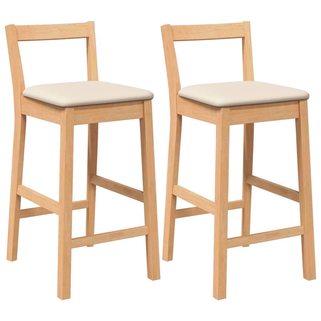 Bar stool with cushion 2 pieces natural solid wood rubber tree