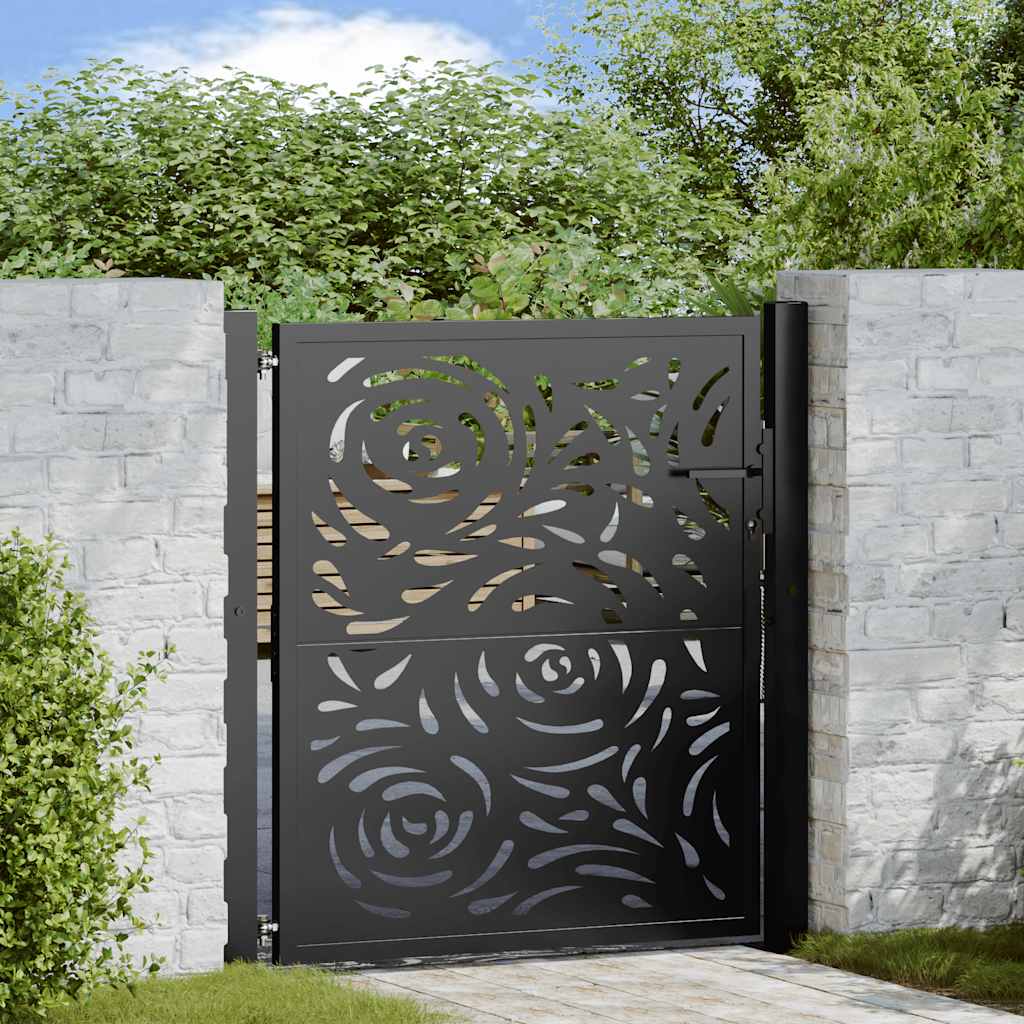 Gartentor Schwarz 105x106 cm Stahl Flammen-Design