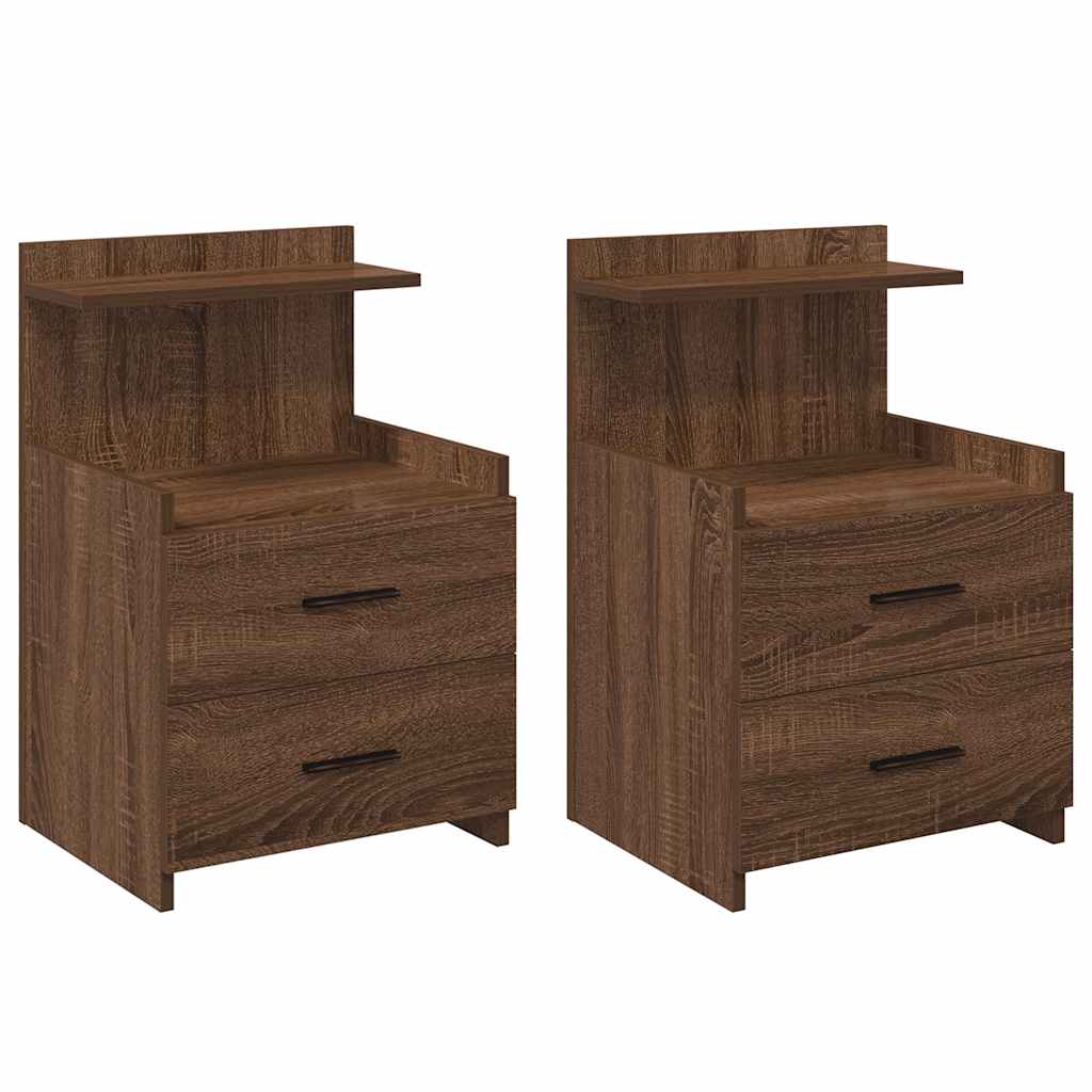 Nachttische 2 Stk. mit 2 Schubladen Braun Eichen-Optik 40x36,5x62 cm