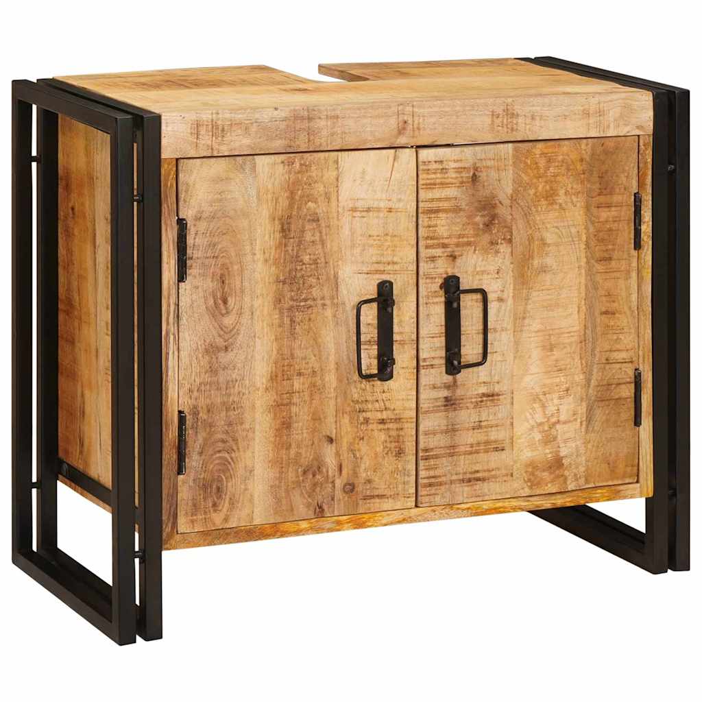 Waschbeckenunterschrank mit Tür Massives Mango-Holz, Eisen