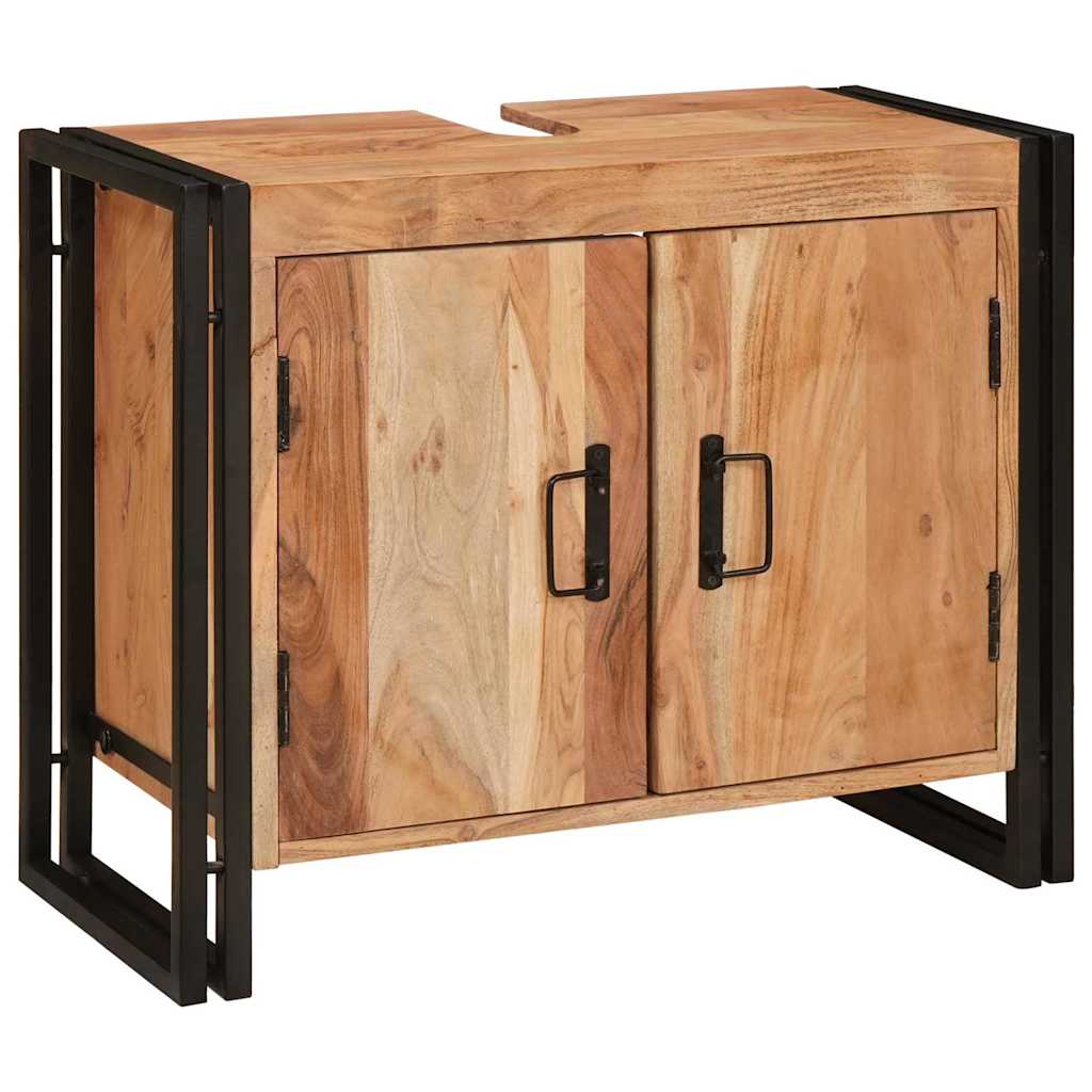 Waschbeckenunterschrank mit Tür Massives Akazienholz, Eisen