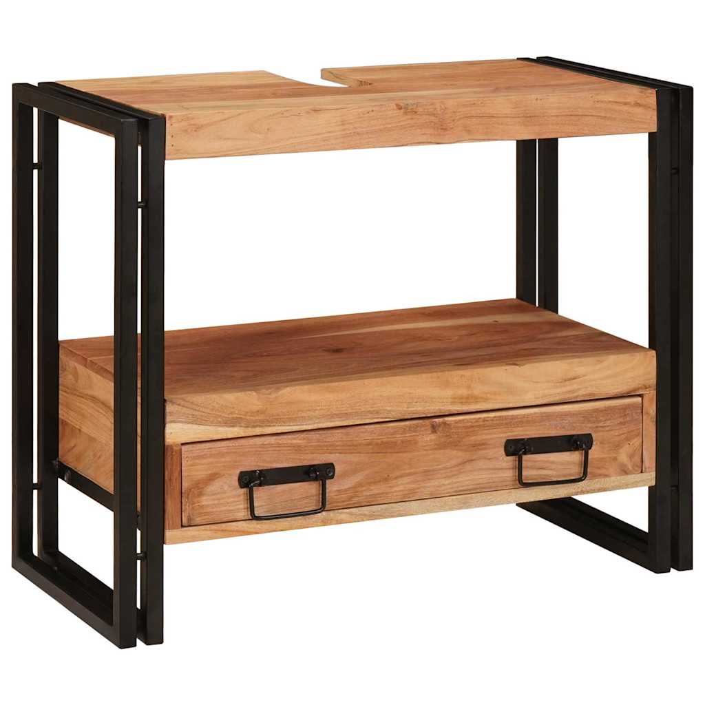 Waschbeckenunterschrank mit Regal Massives Akazienholz, Eisen