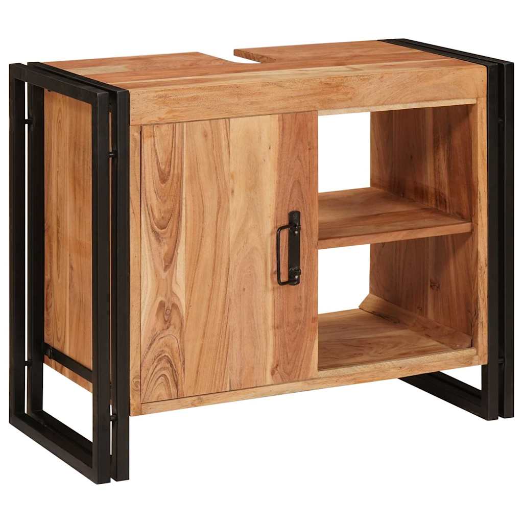 Waschbeckenunterschrank mit Tür Massives Akazienholz, Eisen