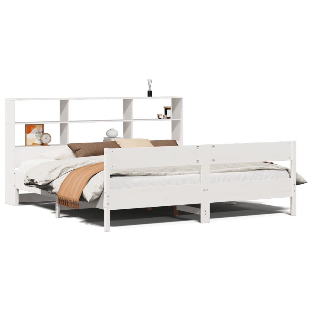 Solid wood bed with shelf without mattress white 200x200 cm pine