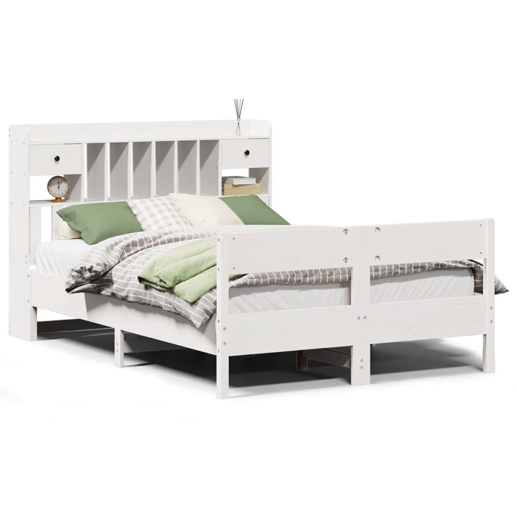 Solid wood bed with shelf without mattress white 160x200 cm pine