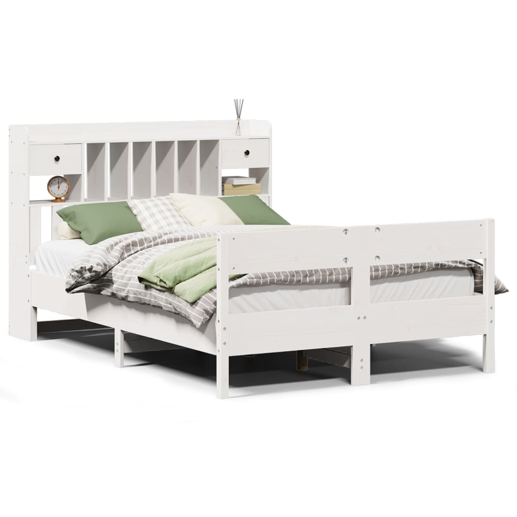 Solid wood bed with shelf without mattress white 140x190 cm pine